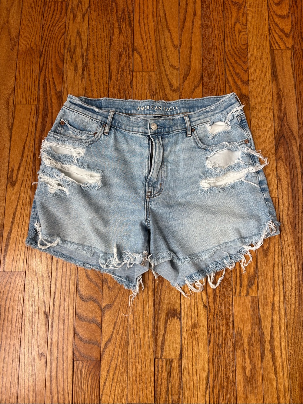 American Eagle Outfitters Light Blue Distressed Denim Shorts Size 12